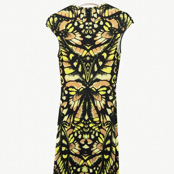 McQ Alexander McQueen Neon-Green Camouflage-Print Jersey Bodycon Dress - Picture 3 of 11